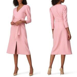 Shoshanna Damia Faux Belted Dress 2 Pink Crepe Front Slit Vneck